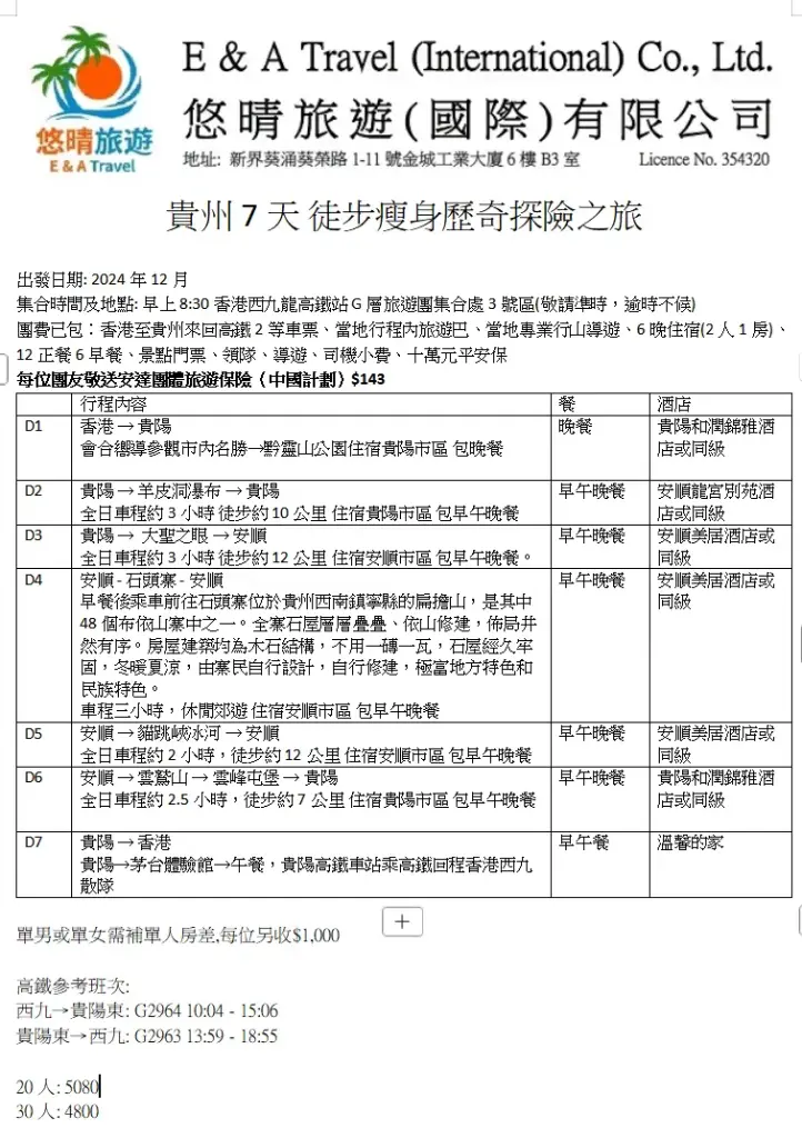 貴州7天 徒步瘦身歷奇探險之旅